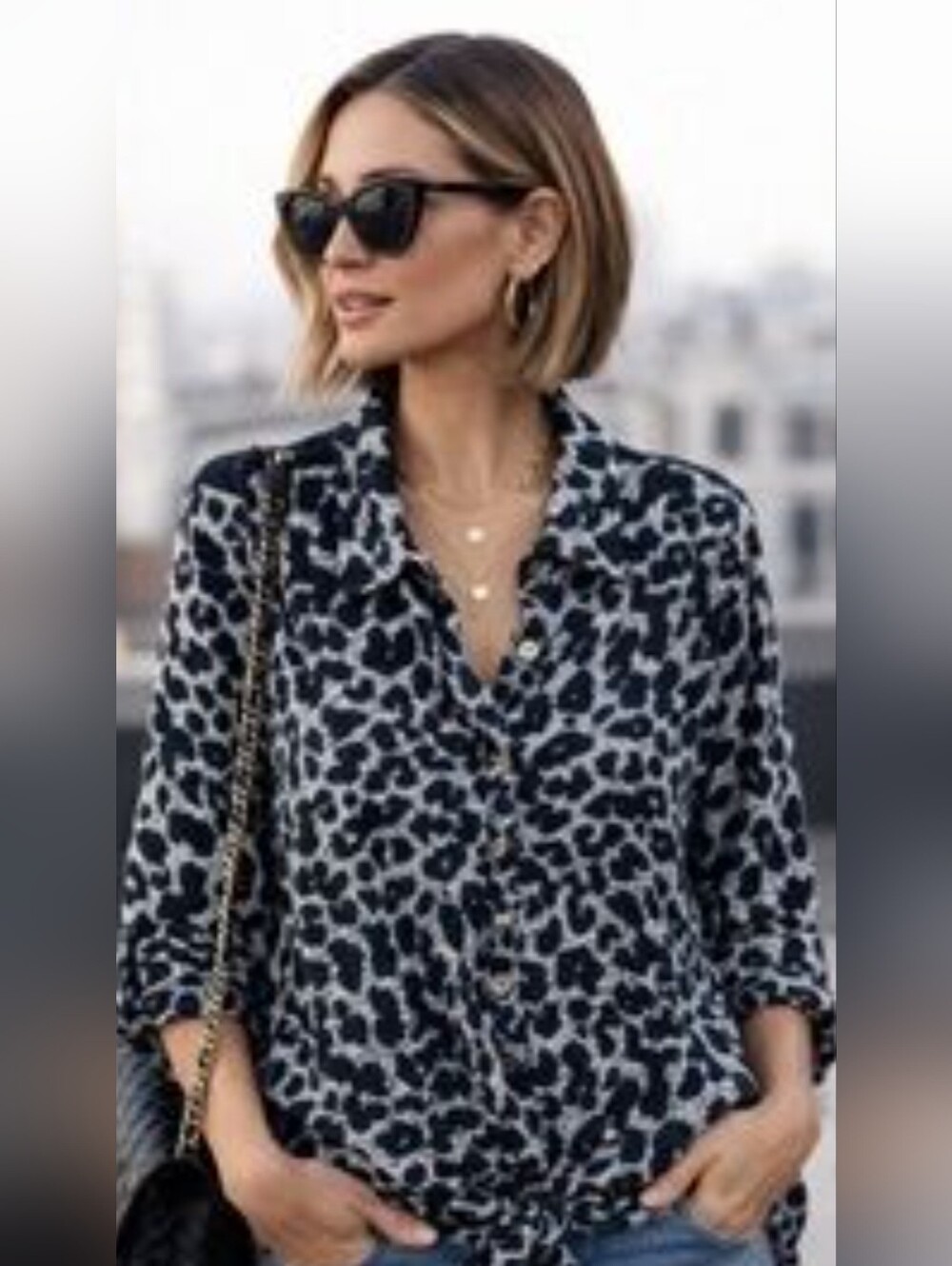 Lena Gabrielle Leopard Print Button-Down Blouse